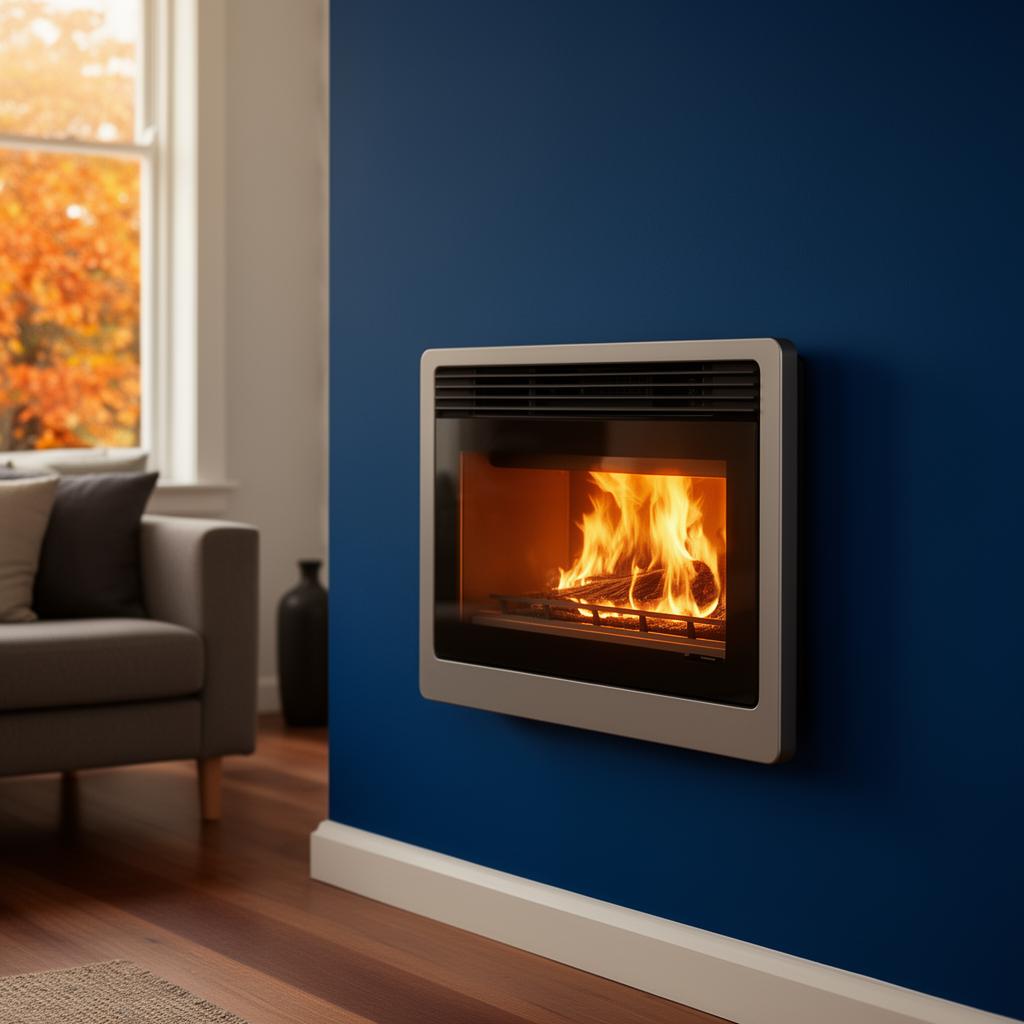 Gas wall heater with blue flame in a Sydney home requiring pre-winter safety inspection and servicing