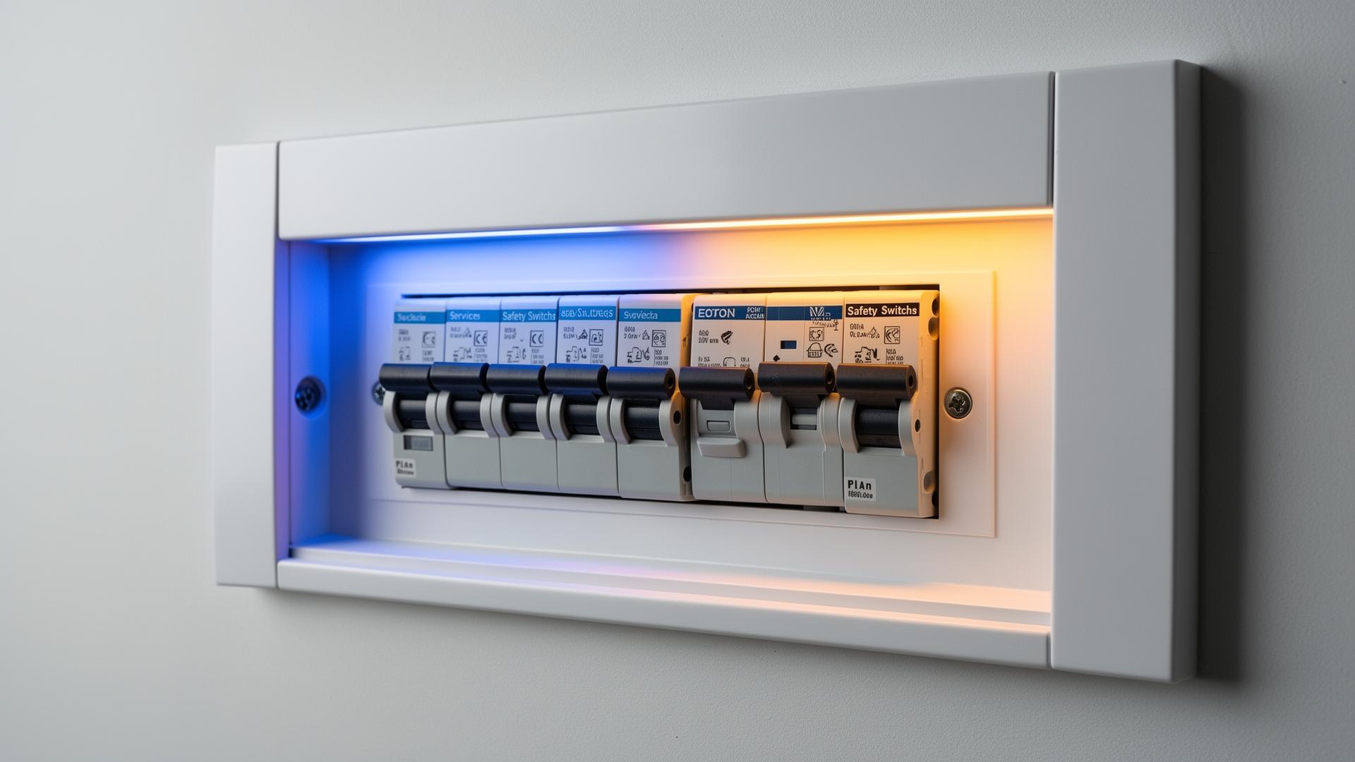 Modern residential switchboard with circuit breakers and safety switches installed by a licensed electrician in Sydney